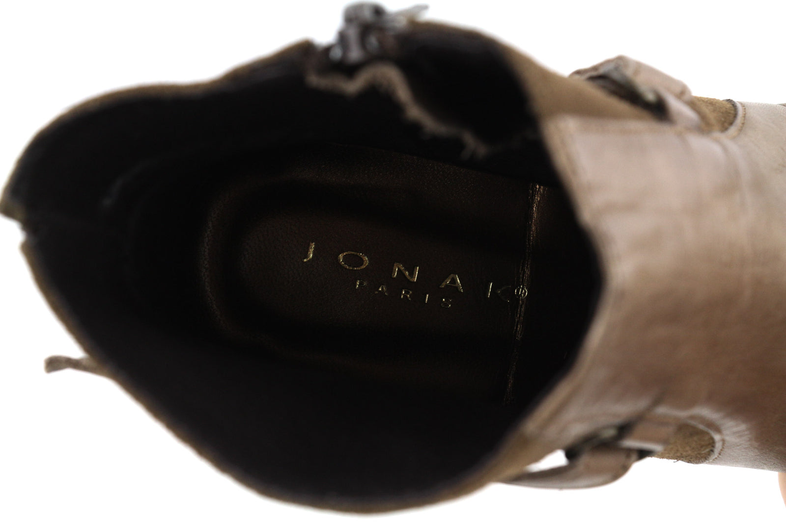 JONAK Women Boots EU39 UK6.5 Brown Suede Leather Zip Almond Toe High Heel Buckle