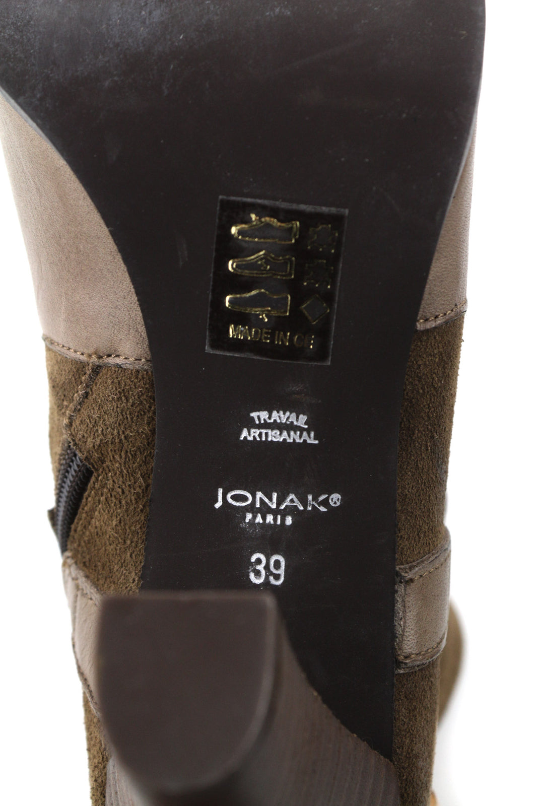 JONAK Women Boots EU39 UK6.5 Brown Suede Leather Zip Almond Toe High Heel Buckle