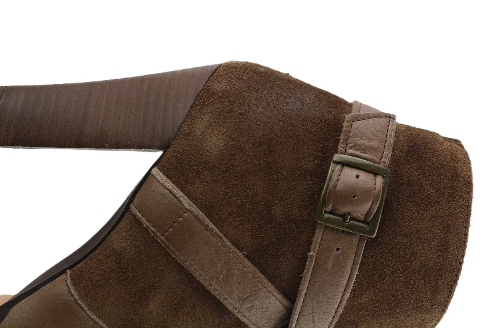 JONAK Women Boots EU36 UK3.5 Brown Suede Leather Zip Almond Toe High Heel Buckle