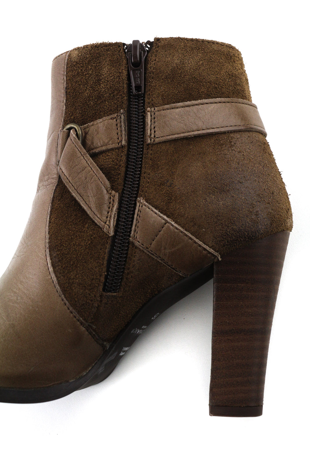 JONAK Women Boots EU36 UK3.5 Brown Suede Leather Zip Almond Toe High Heel Buckle