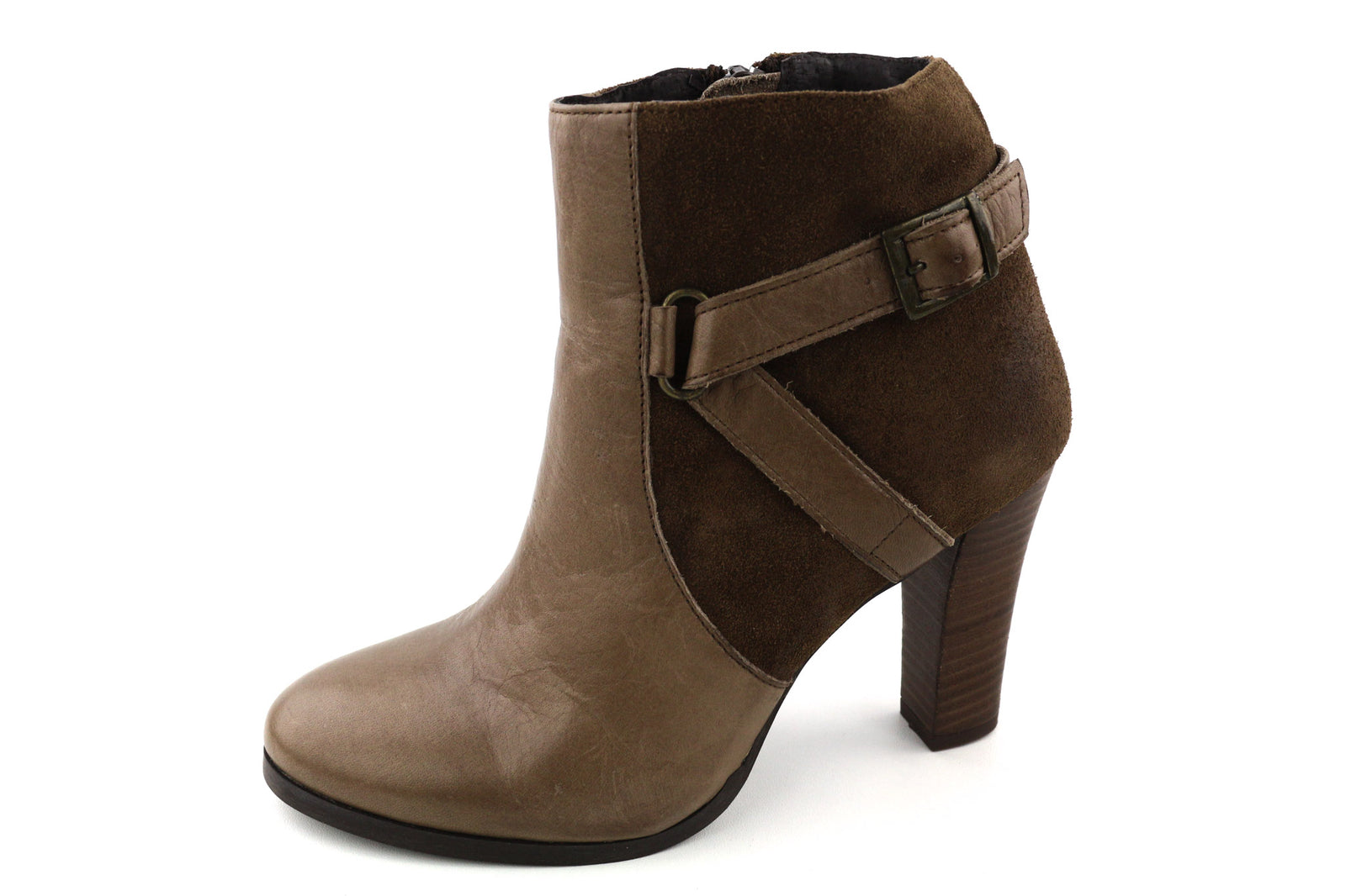 JONAK Women Boots EU36 UK3.5 Brown Suede Leather Zip Almond Toe High Heel Buckle