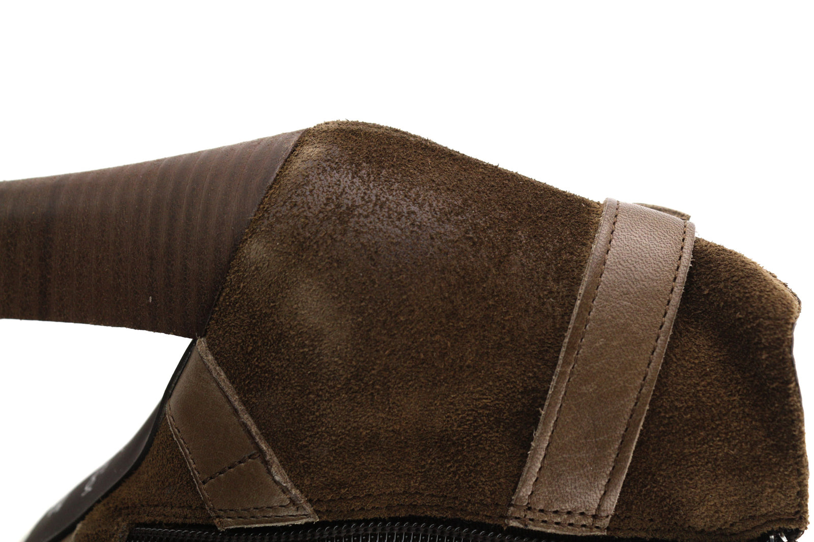 JONAK Women Boots EU36 UK3.5 Brown Suede Leather Zip Almond Toe High Heel Buckle