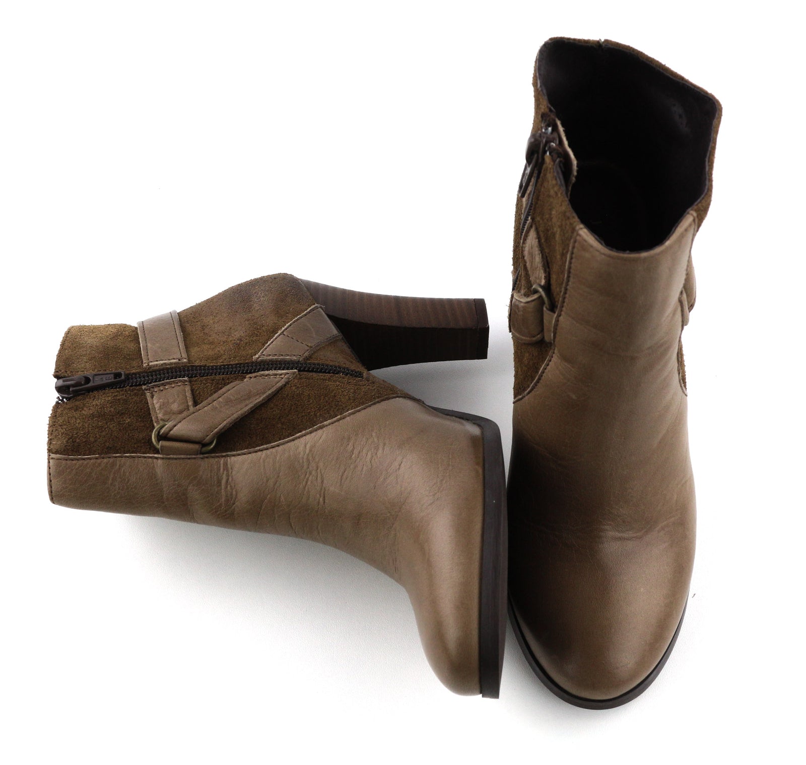 JONAK Women Boots EU36 UK3.5 Brown Suede Leather Zip Almond Toe High Heel Buckle