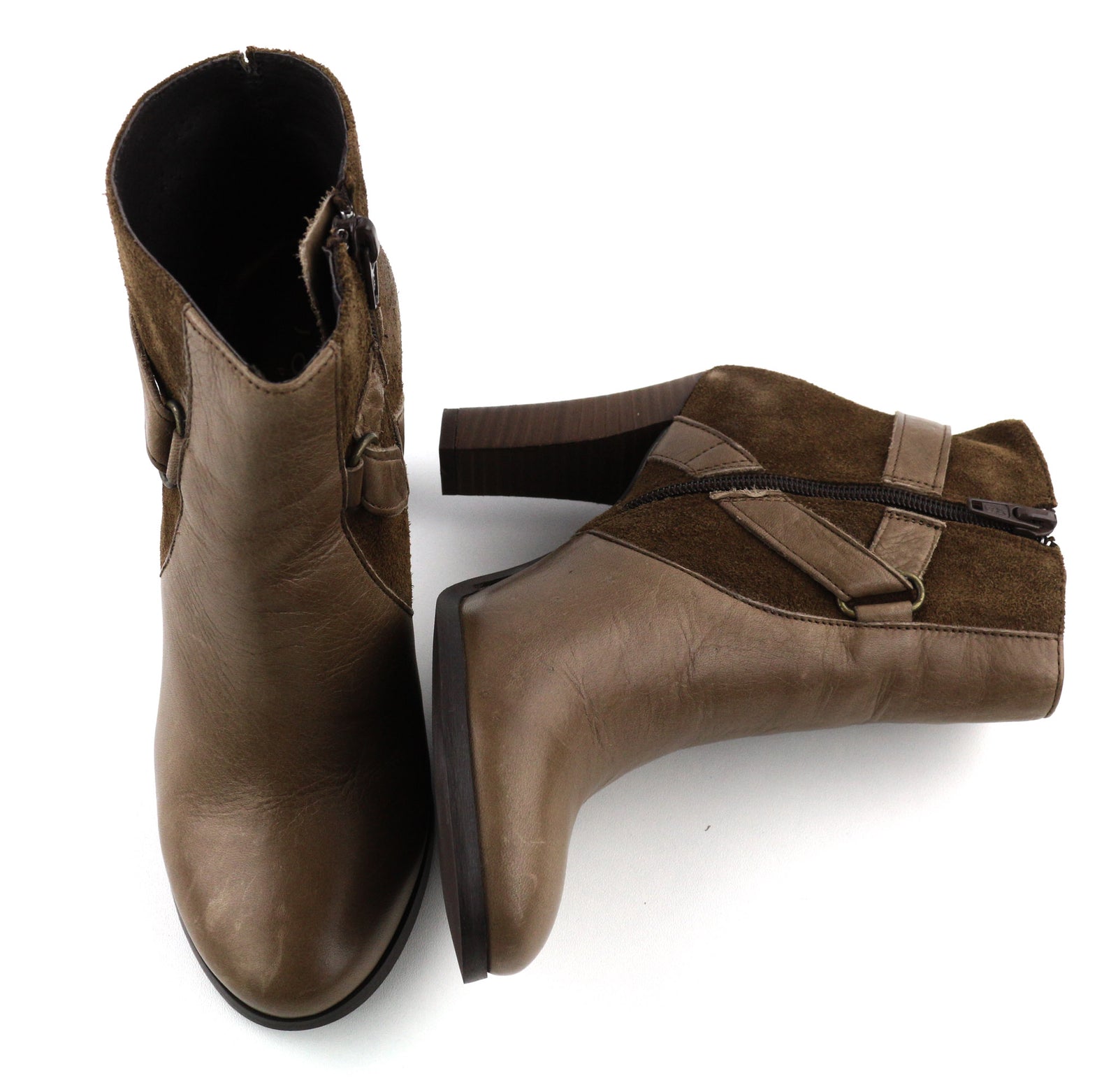 JONAK Women Boots EU36 UK3.5 Brown Suede Leather Zip Almond Toe High Heel Buckle