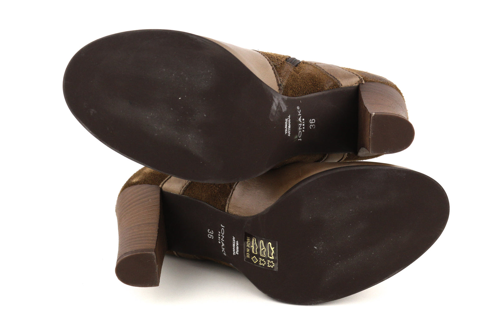 JONAK Women Boots EU36 UK3.5 Brown Suede Leather Zip Almond Toe High Heel Buckle