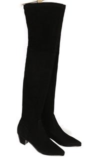 MAJE Flikuio Women Boots EU37 UK4 Black Elasticated Leather Thigh Heel Thin Feet