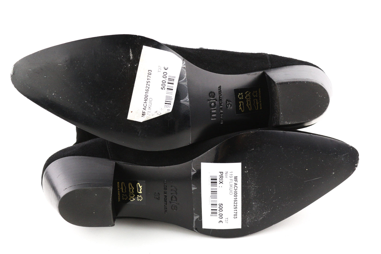 MAJE Flikuio Women Boots EU37 UK4 Black Elasticated Leather Thigh Heel Thin Feet