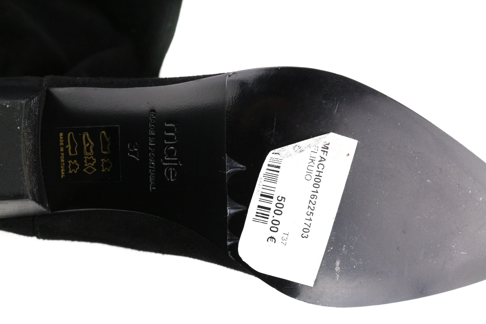 MAJE Flikuio Women Boots EU37 UK4 Black Elasticated Leather Thigh Heel Thin Feet