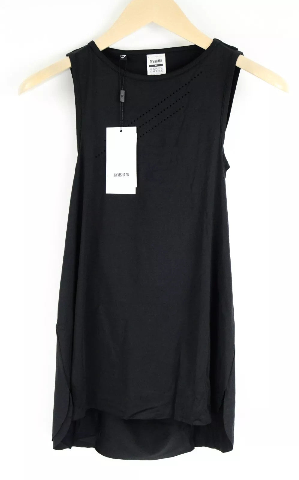 GYMSHARK  Women T-Shirt XS Laser Cut Tank Solid Black Breathable Lightweight