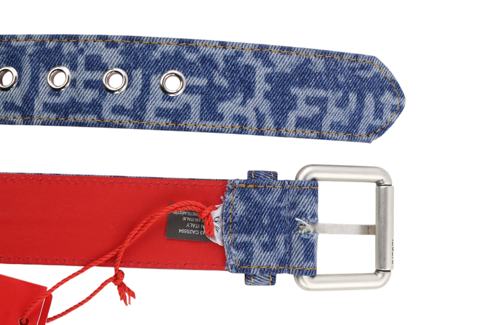 DIESEL B-Monogram Men Belt 95 cm Blue Red Leather Denim Patterned Casual RRP€150