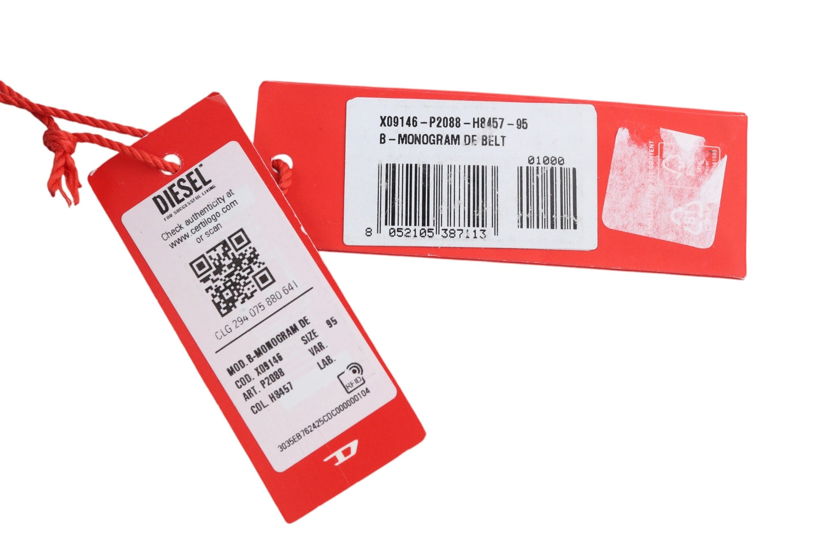 DIESEL B-Monogram Men Belt 95 cm Blue Red Leather Denim Patterned Casual RRP€150