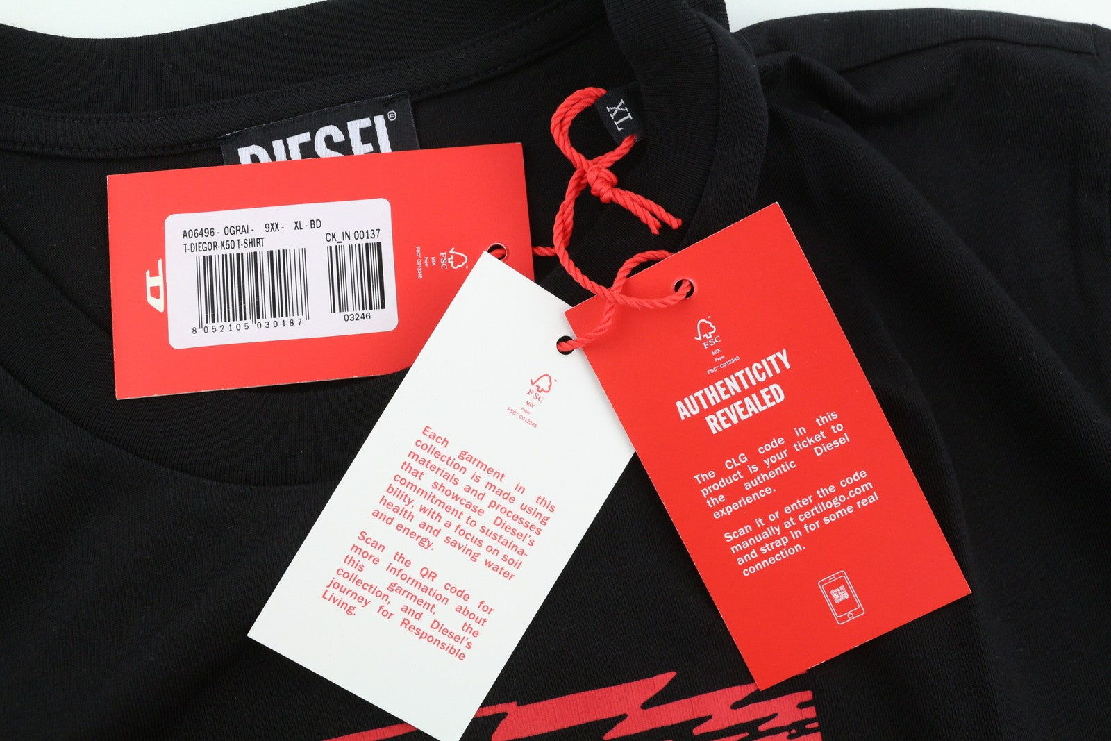 DIESEL T-Diegor-K50 Men T-Shirt XL Black Short Sleeved Crew Collar Tricot Logo