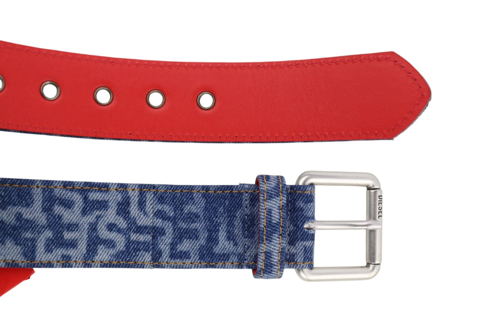 DIESEL B-Monogram Men Belt 105 cm Blue Red Leather Denim Patterned RRP€150
