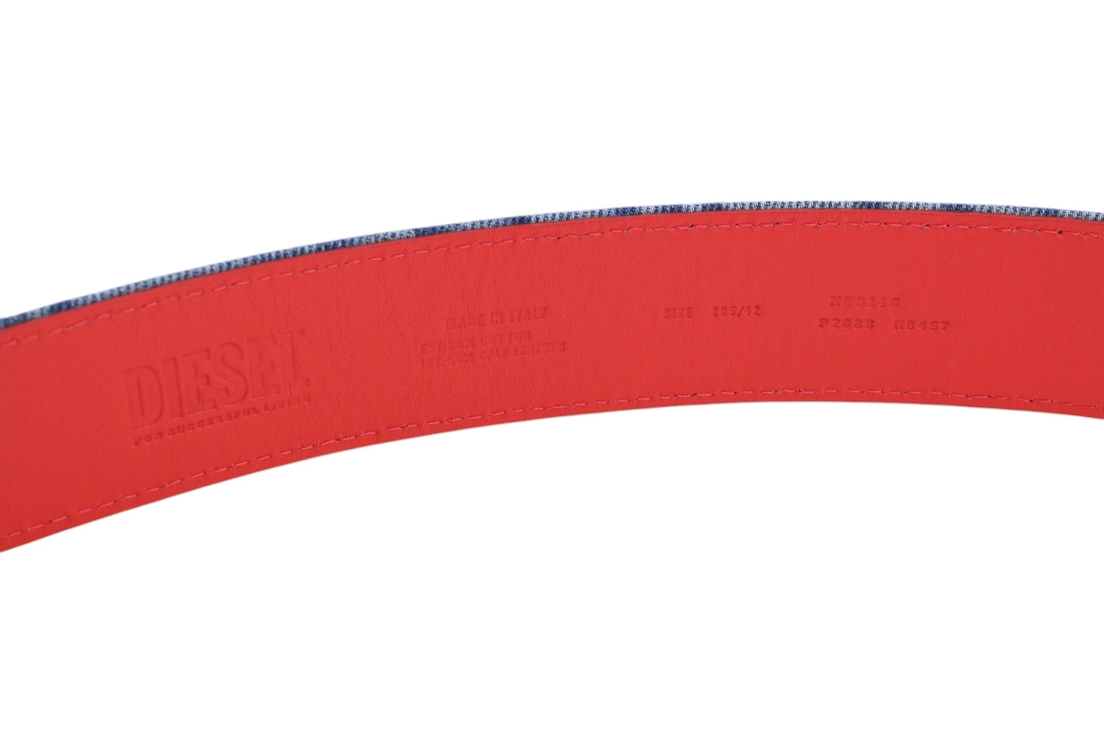 DIESEL B-Monogram Men Belt 105 cm Blue Red Leather Denim Patterned RRP€150