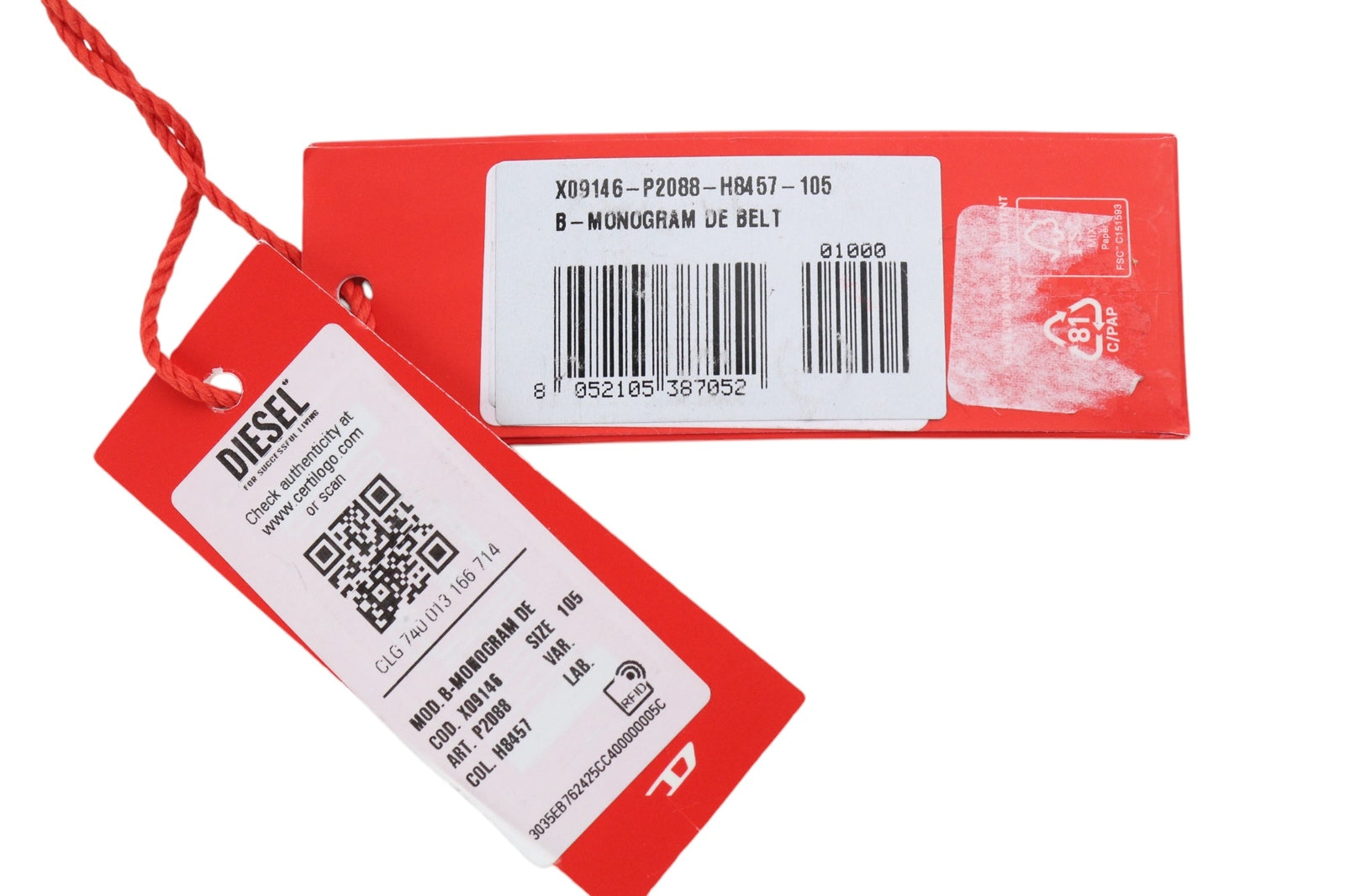 DIESEL B-Monogram Men Belt 105 cm Blue Red Leather Denim Patterned RRP€150