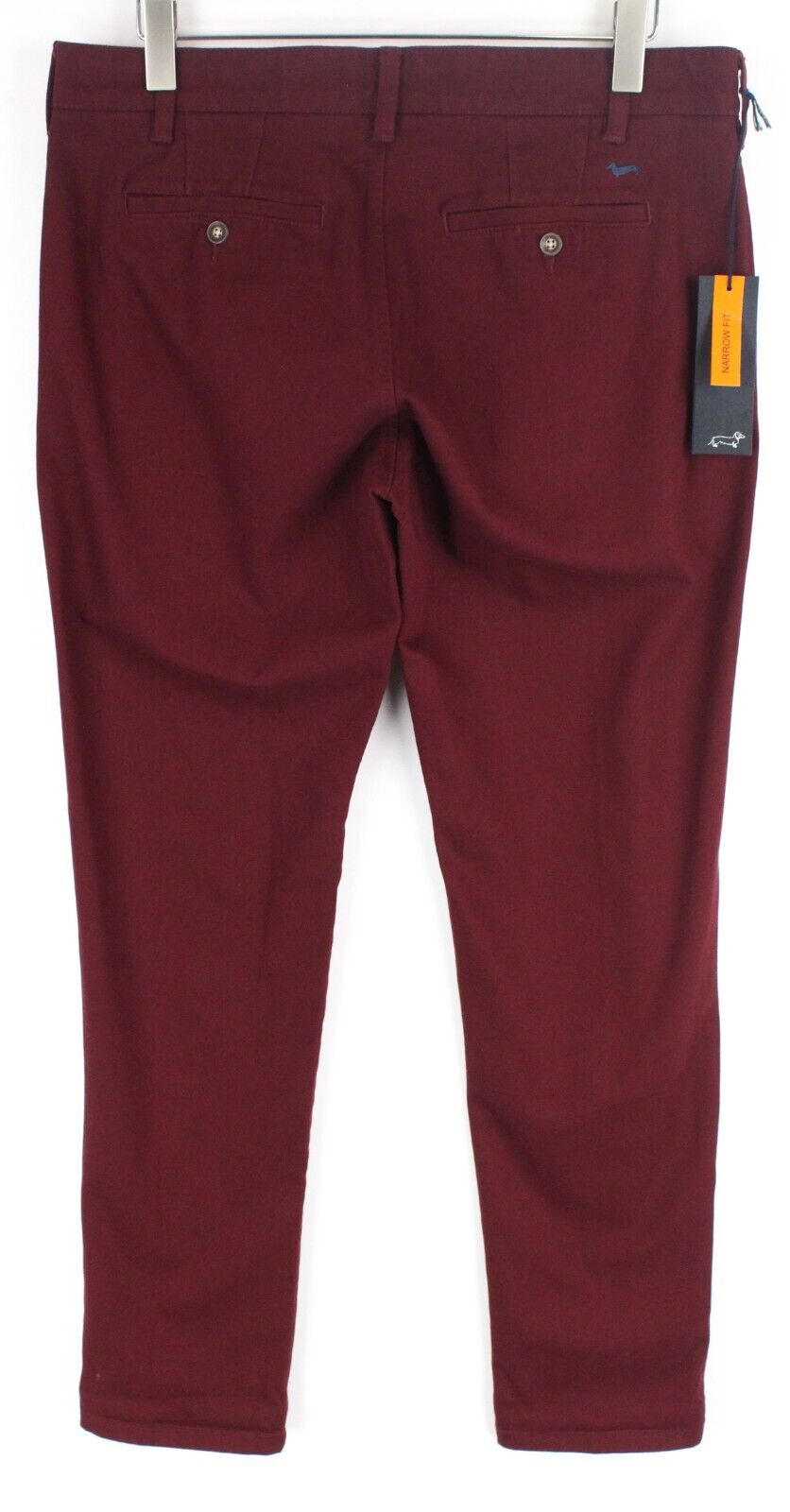 HARMONT & BLAINE Men Burgundy Red Trousers 46 Slim Twill Pocketed Stretch Fit