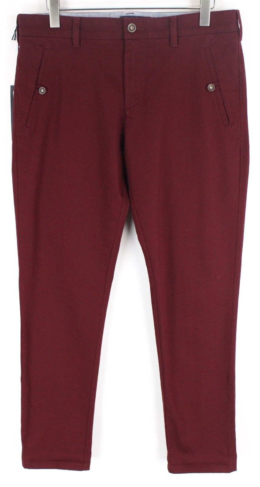 HARMONT & BLAINE Men Burgundy Red Trousers 46 Slim Twill Pocketed Stretch Fit