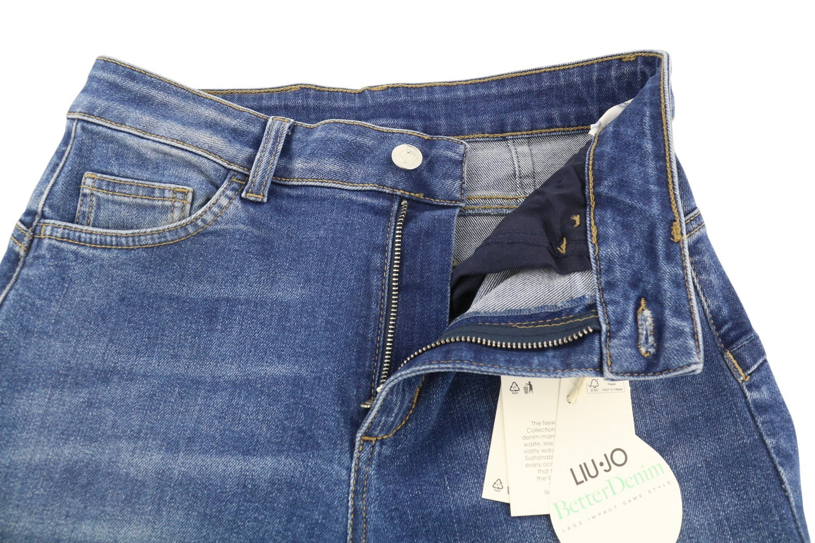 LIU JO New Flare Women Jeans W28 Straight Fit High Waist Washed Denim Blue Logo