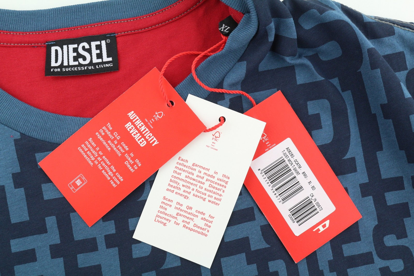 DIESEL T-Just-Mon Men T-Shirt XL Blue Short Sleeved Crew Collar Tricot RRP€125