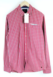 SCOTCH & SODA Men Shirt L Checkered Pink Melange Button Up Pure Cotton Classic