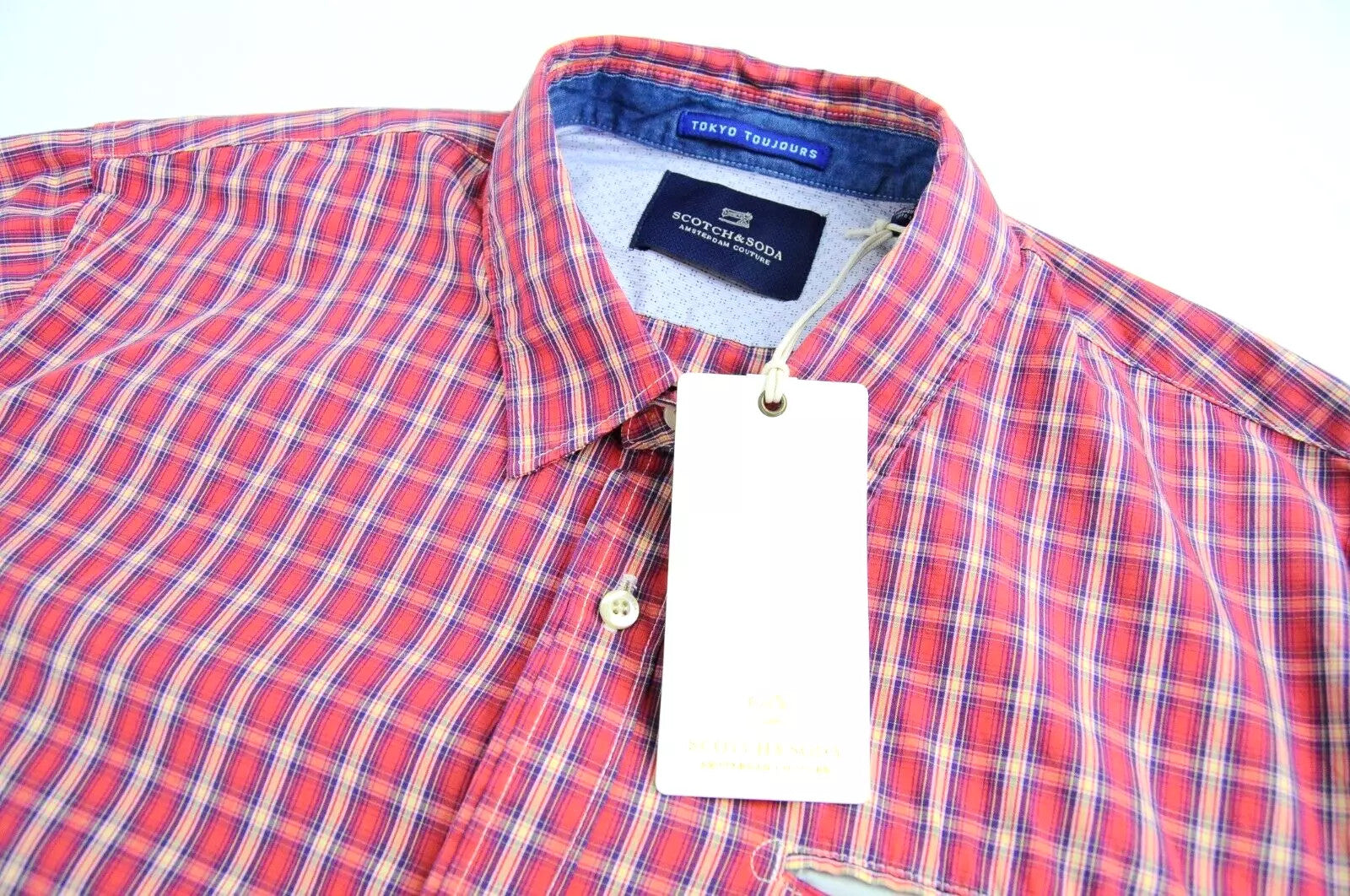 SCOTCH & SODA Men Shirt L Checkered Pink Melange Button Up Pure Cotton Classic