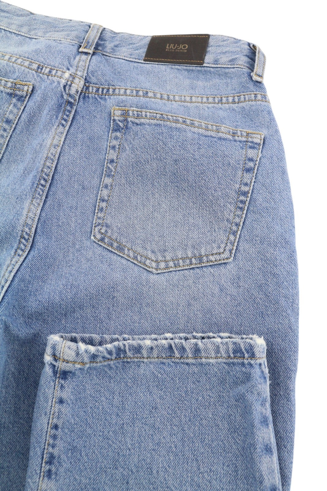 LIU JO Women Jeans W28 Distress Ripped High Waist Cropped Slim Fit Washed Blue