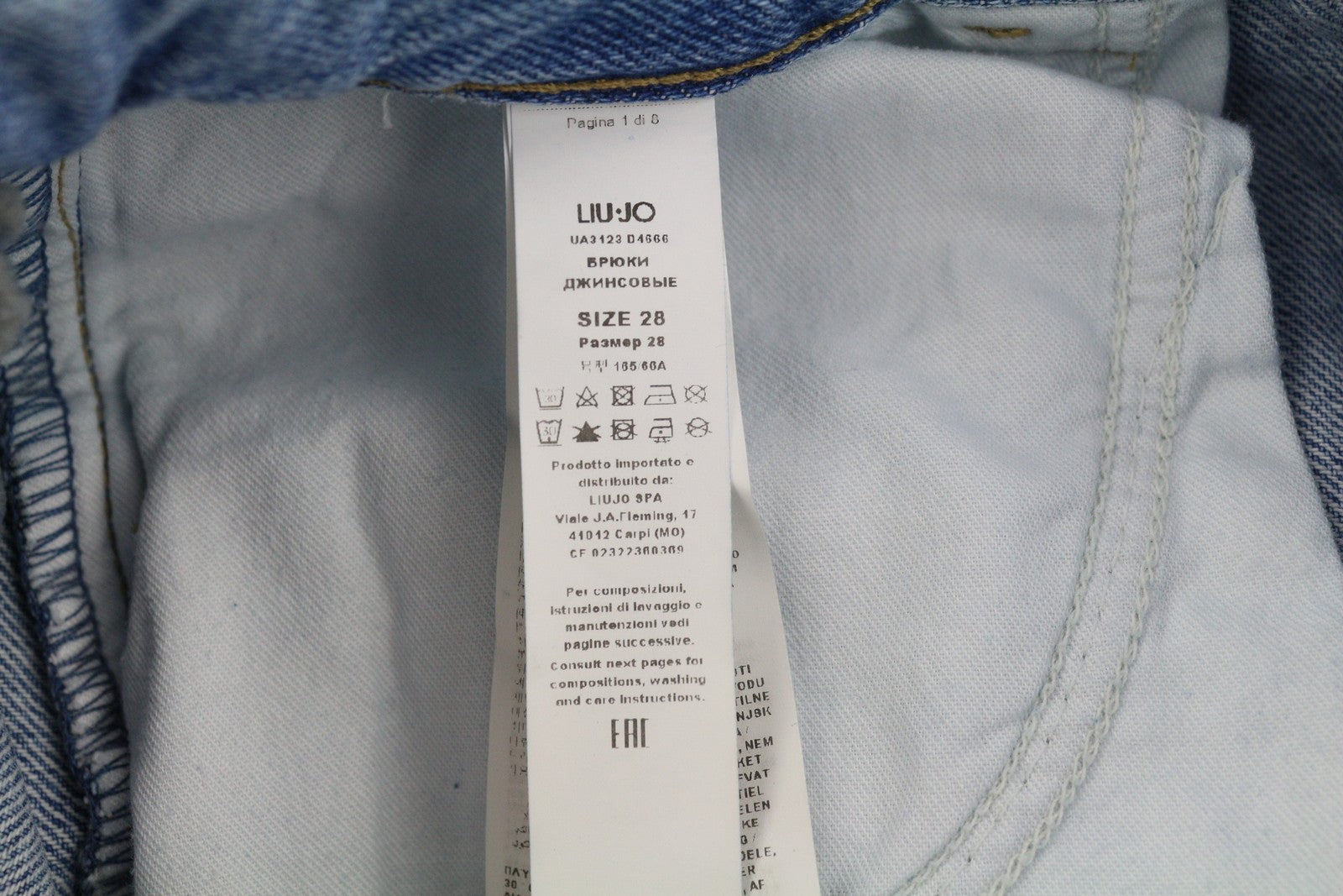 LIU JO Women Jeans W28 Distress Ripped High Waist Cropped Slim Fit Washed Blue