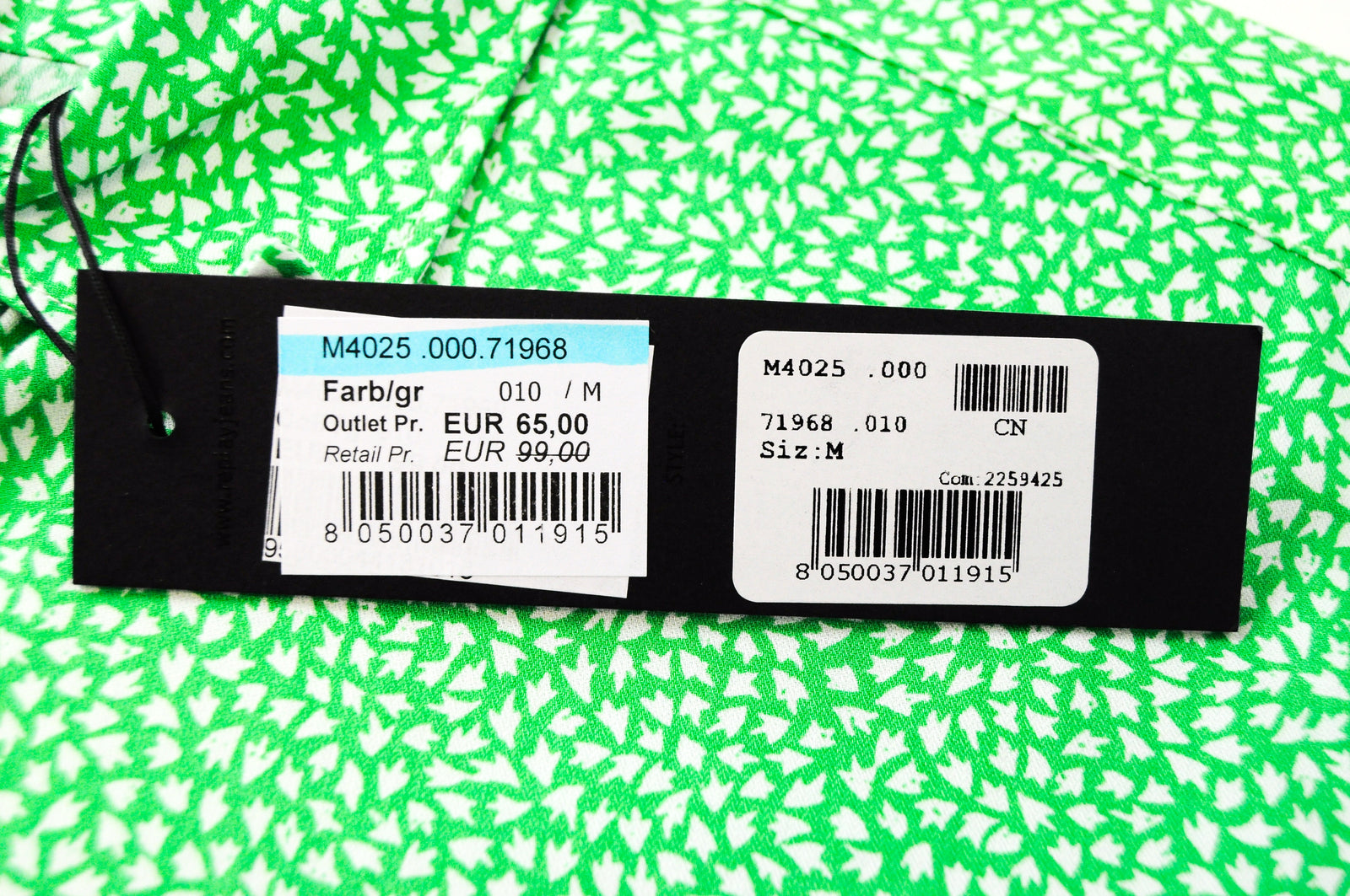 REPLAY Men Shirt M Green Long Sleeve Patterned Cutaway Pure Cotton Collar