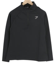 GYMSHARK B1A9R Women Sweatshirt L Black Long Sleeve Half Zip Stretch Training