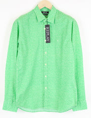 REPLAY Men Green Shirt L Patterned Cutaway Collared Pure Cotton Long Sleeve