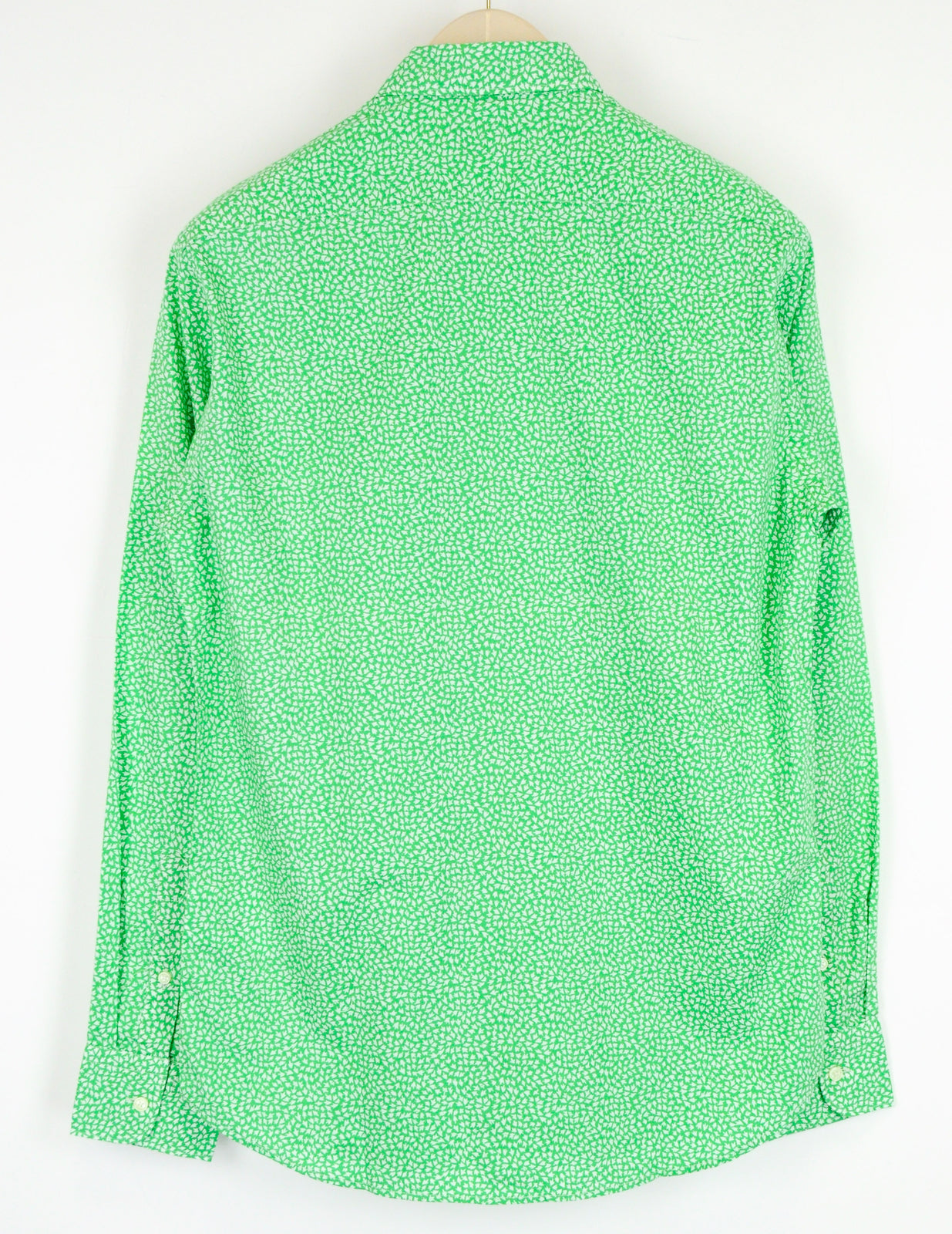 REPLAY Men Green Shirt L Patterned Cutaway Collared Pure Cotton Long Sleeve