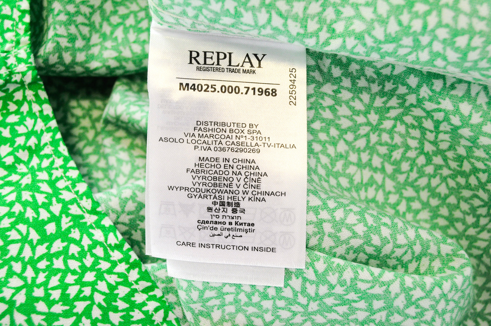 REPLAY Men Green Shirt L Patterned Cutaway Collared Pure Cotton Long Sleeve