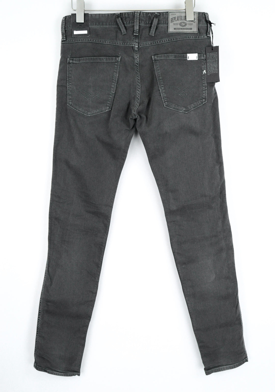 REPLAY Anbass Men W30/L34 Grey Slim Fit Jeans Cotton Stretch 5-Pocket Denim