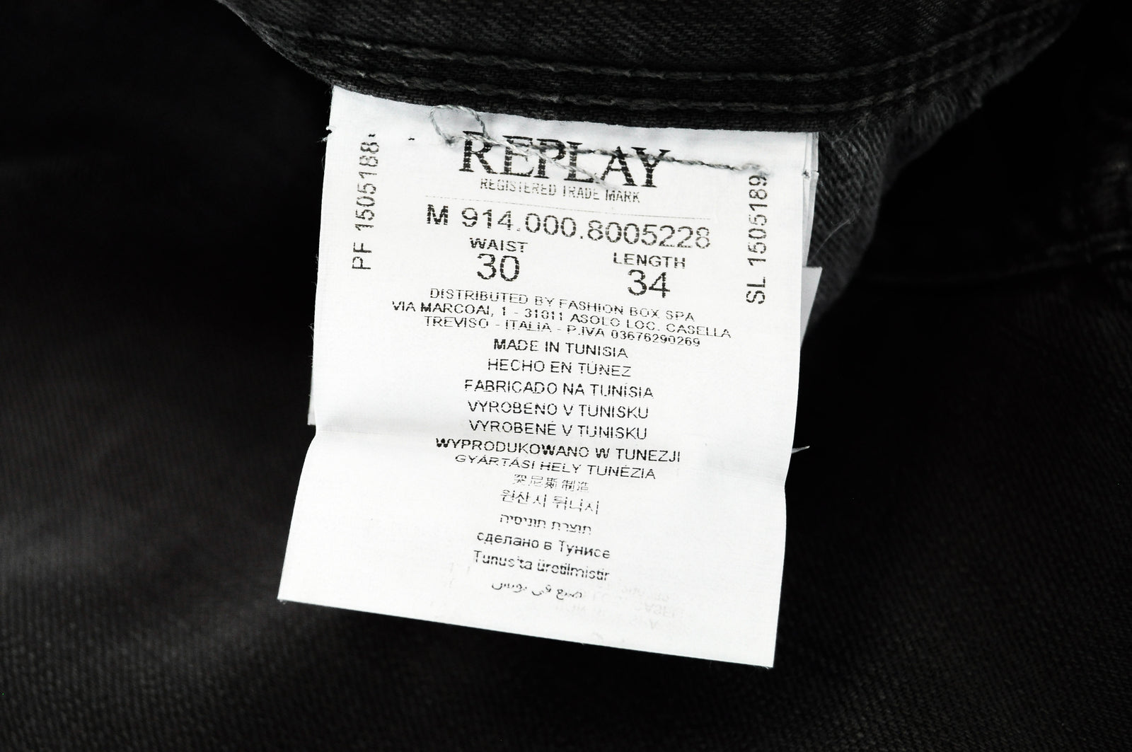 REPLAY Anbass Men W30/L34 Grey Slim Fit Jeans Cotton Stretch 5-Pocket Denim