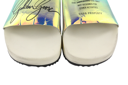 GOLDEN GOOSE Poolstar Women Slippers EU39 Shiny White Slip On Swimming Summer