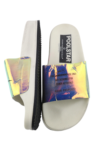 GOLDEN GOOSE Poolstar Women Slippers EU39 Shiny White Slip On Swimming Summer