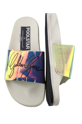 GOLDEN GOOSE Poolstar Women Slippers EU39 Shiny White Slip On Swimming Summer