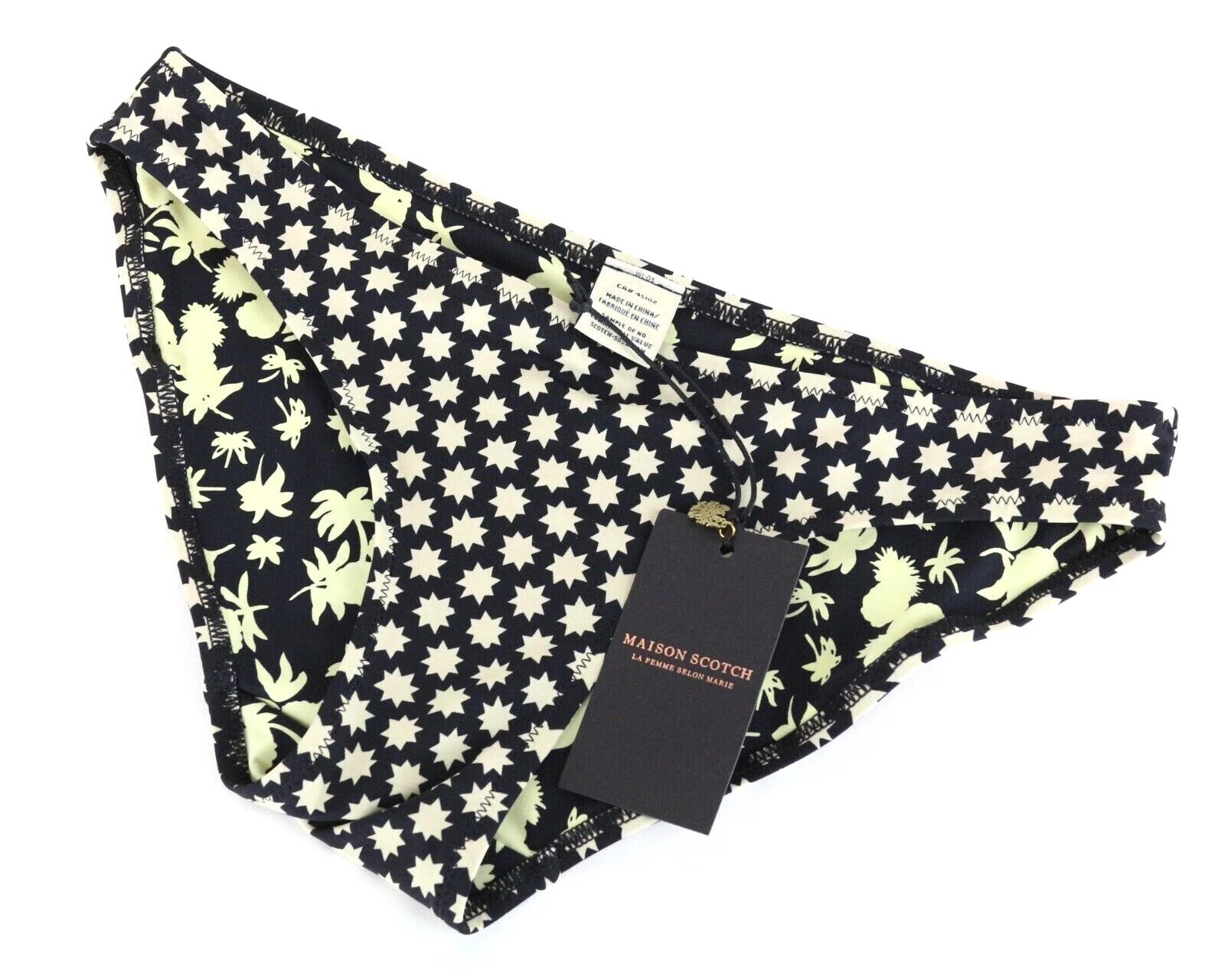 MAISON SCOTCH XS Black Star Print Bikini Bottom Beachwear Women's Swim
