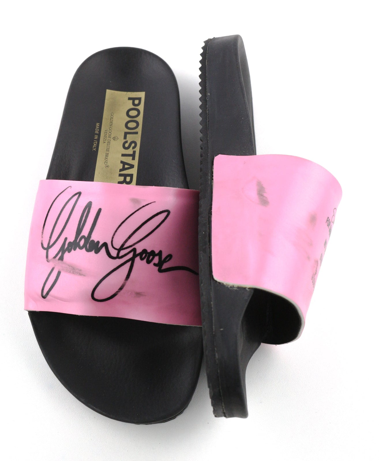 GOLDEN GOOSE Poolstar Women Slippers EU39 Pink Black Slip On Swimming Casual