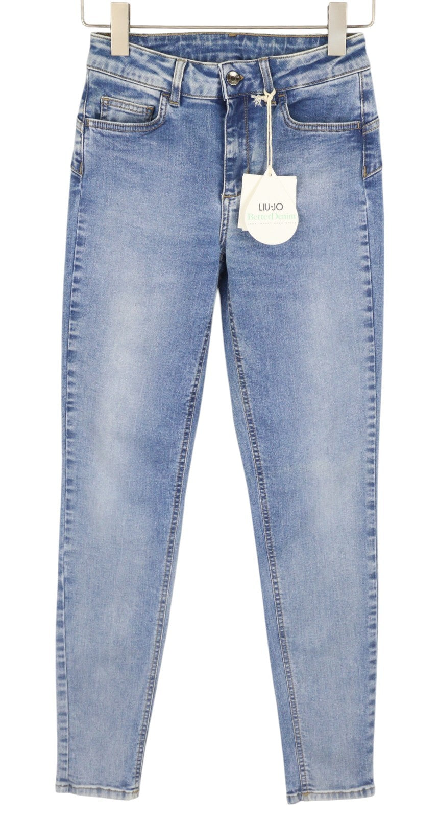 LIU JO Women Jeans W28 Skinny Fit High Waist Zipper Washed Denim Blue Pockets