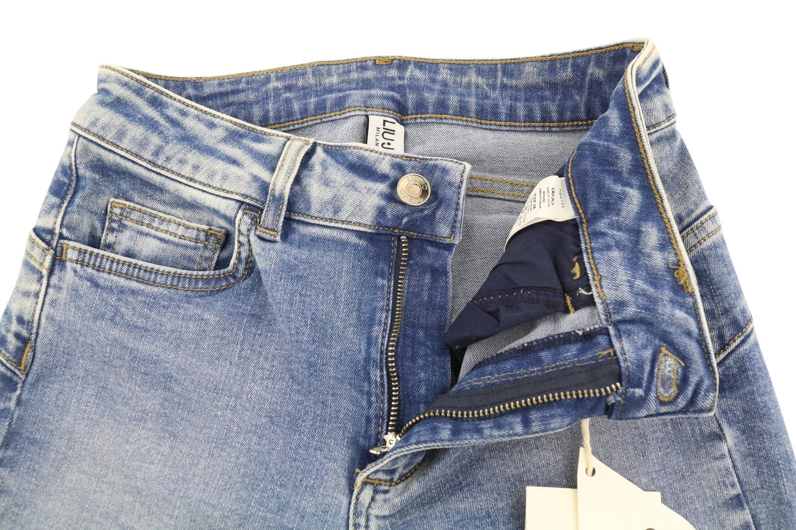 LIU JO Women Jeans W28 Skinny Fit High Waist Zipper Washed Denim Blue Pockets
