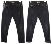 REPLAY Grover W30 L34 juodi vyriški „Selvedge“ stiliaus džinsai, skalbti, tiesaus kirpimo, tamprūs 