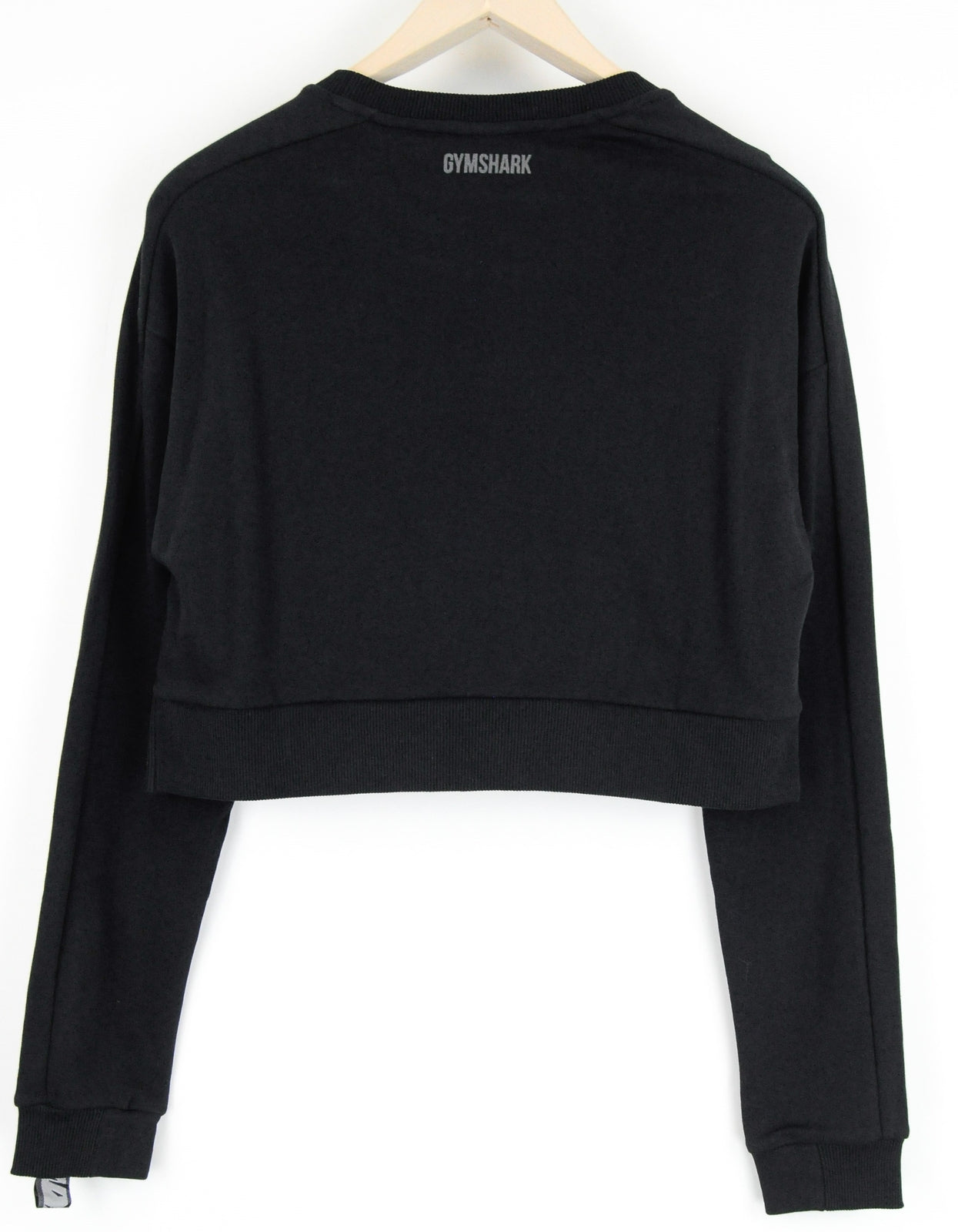 GYMSHARK Women Black Sweatshirt S Long Sleeve Cotton Cropped Pullover Fit