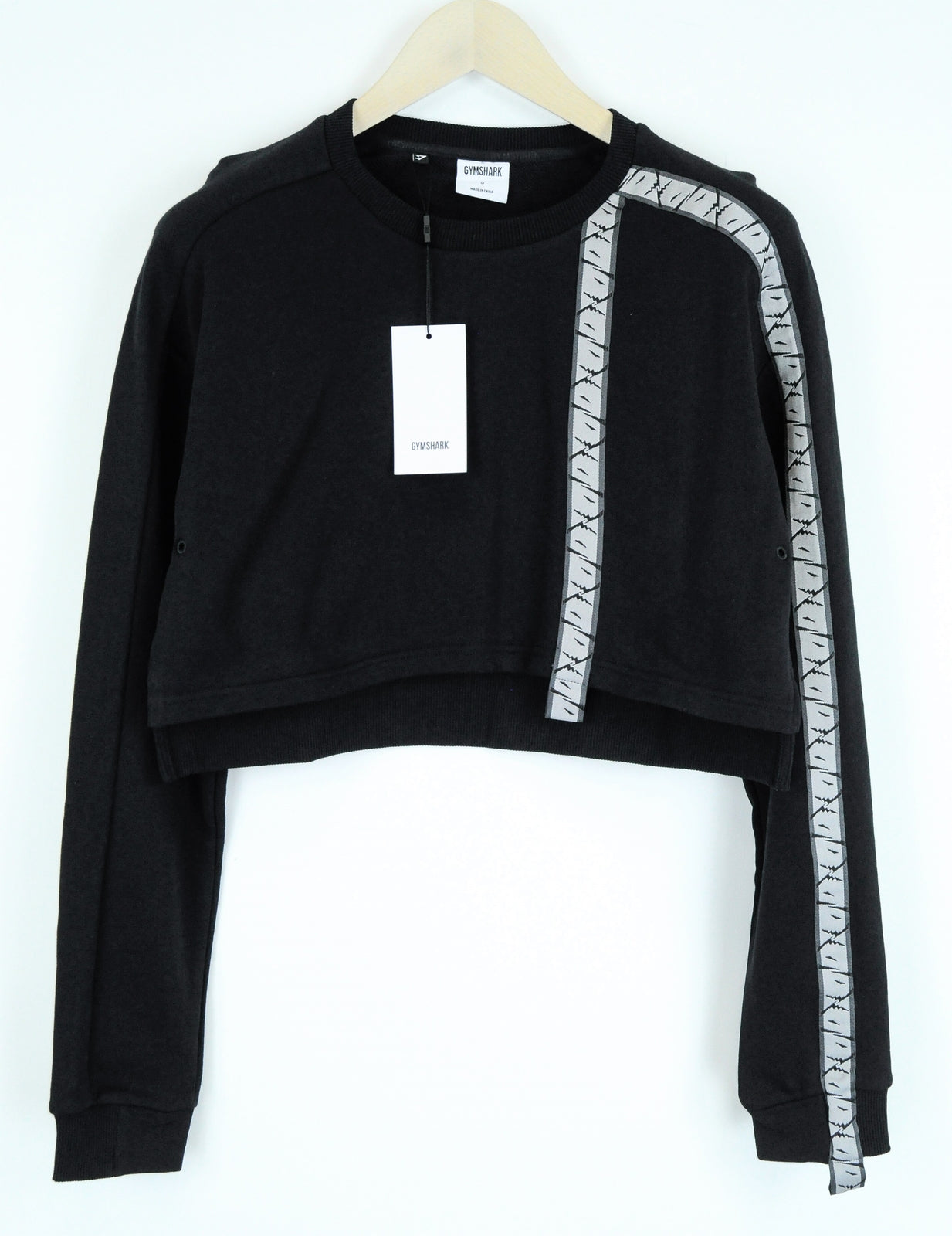 GYMSHARK Women Black Sweatshirt S Long Sleeve Cotton Cropped Pullover Fit