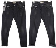 REPLAY Grover W29 L34 Straight Black Stretch Selvedge Jeans for Men