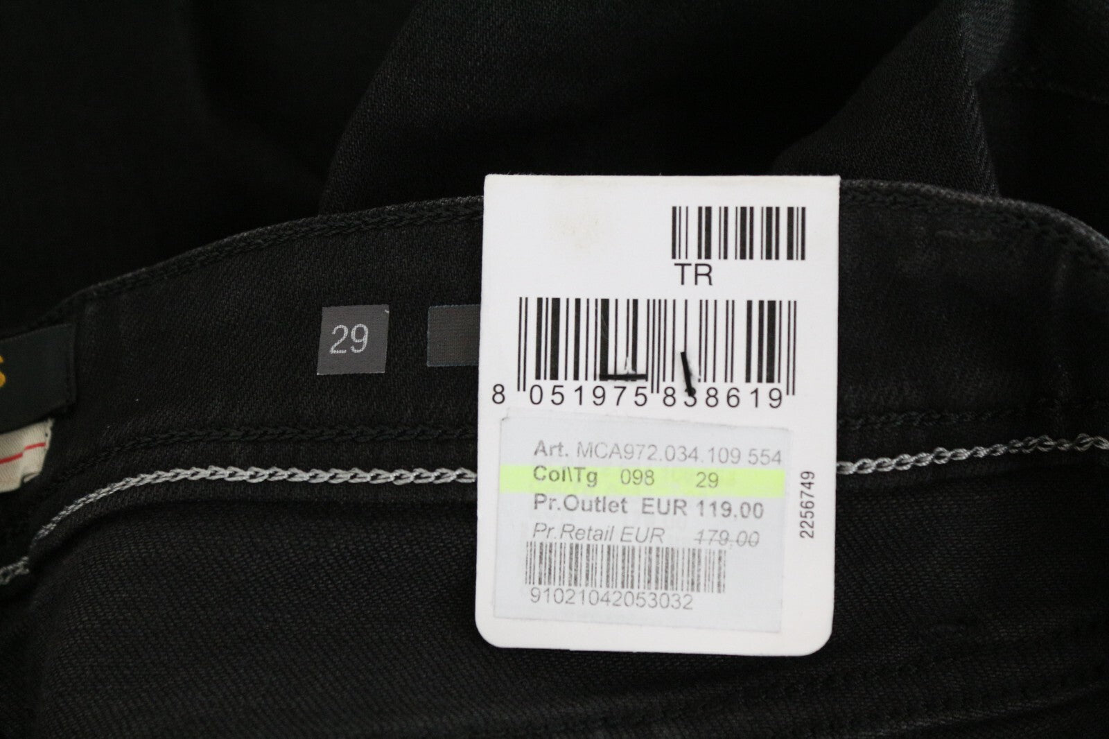 REPLAY Grover W29 L34 Straight Black Stretch Selvedge Jeans for Men