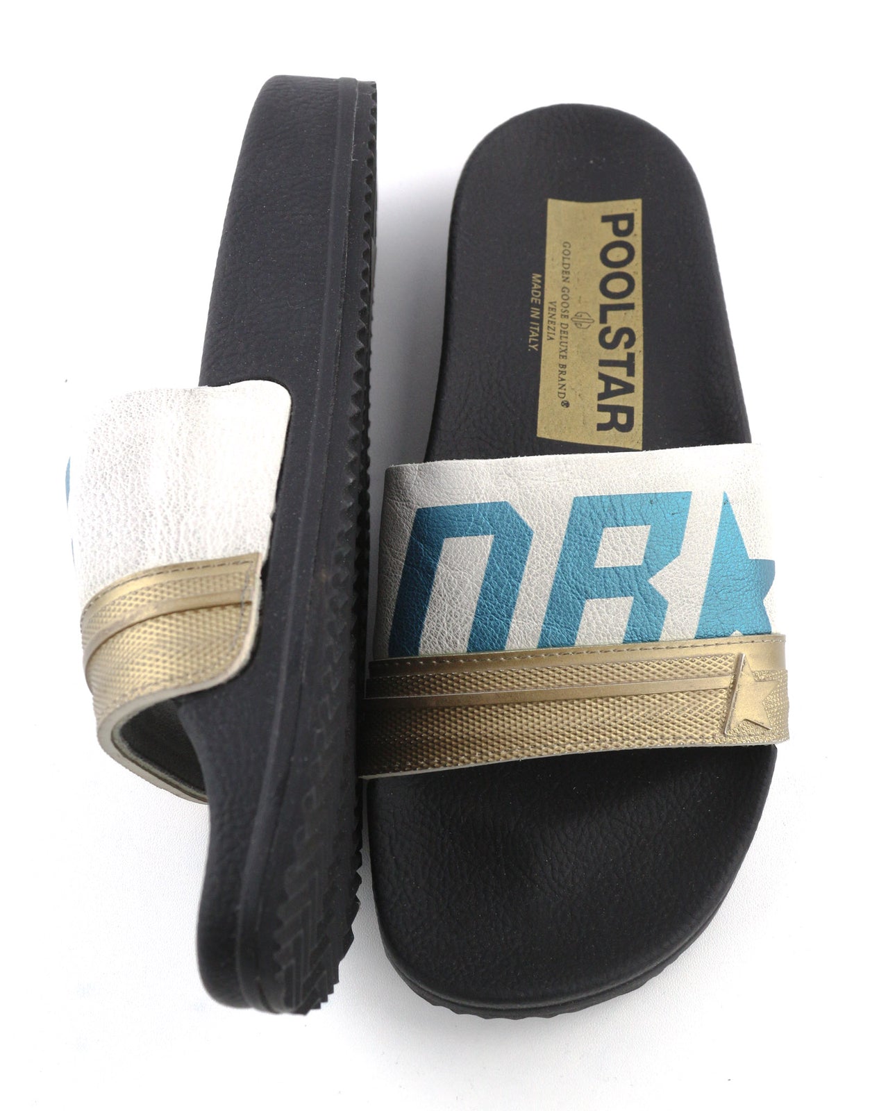 GOLDEN GOOSE Poolstar Women Slippers EU39 Black White Slip On Swimming Leisure