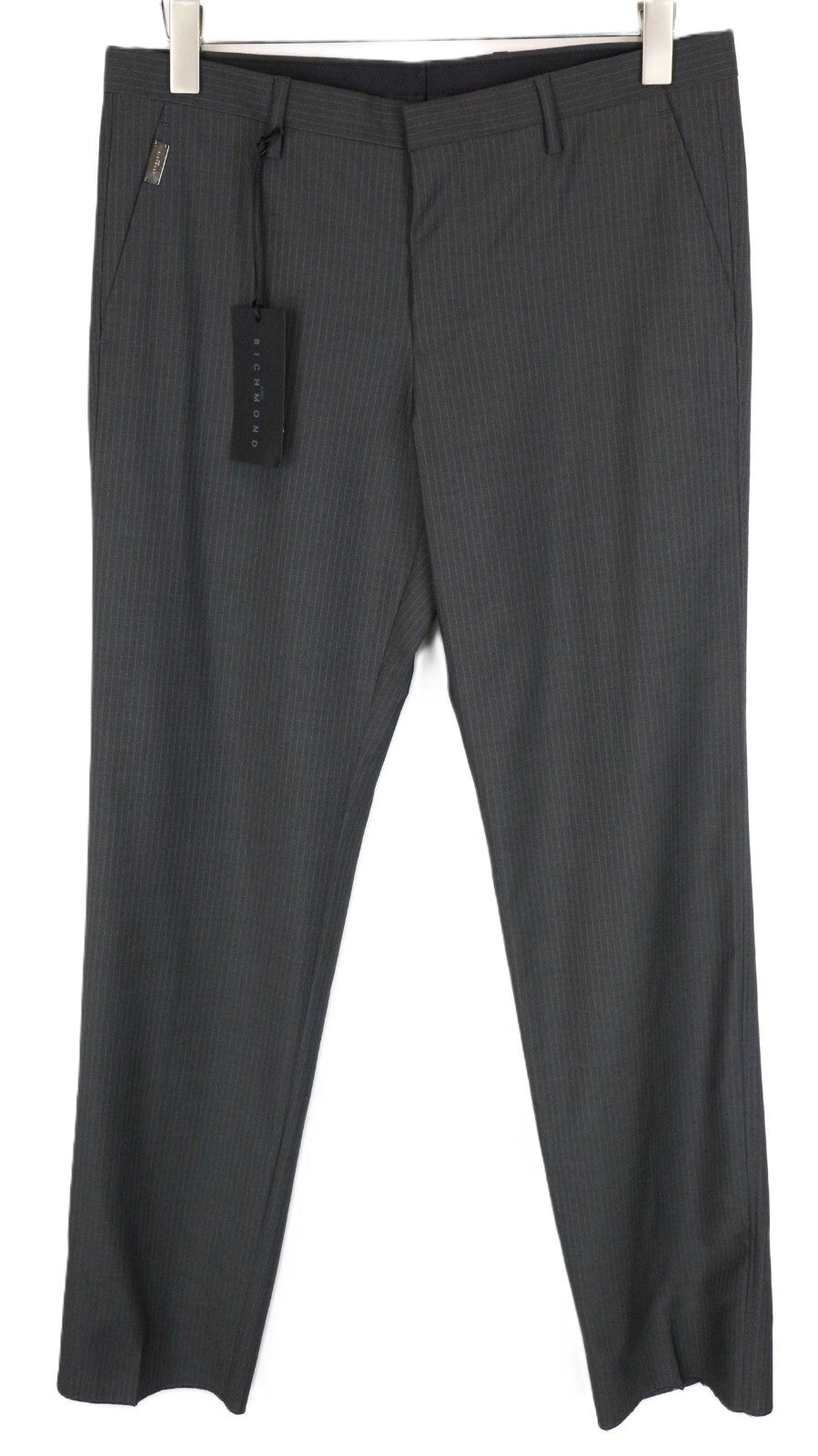 JOHN RICHMOND Trousers 48 Striped Pleated Grey Wool Mohair Men's Classic