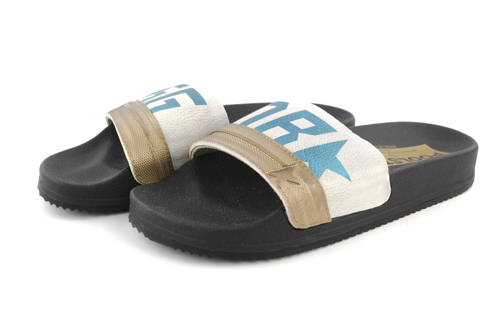 GOLDEN GOOSE Poolstar Women Slippers EU39 Black White Slip On Swimming Summer