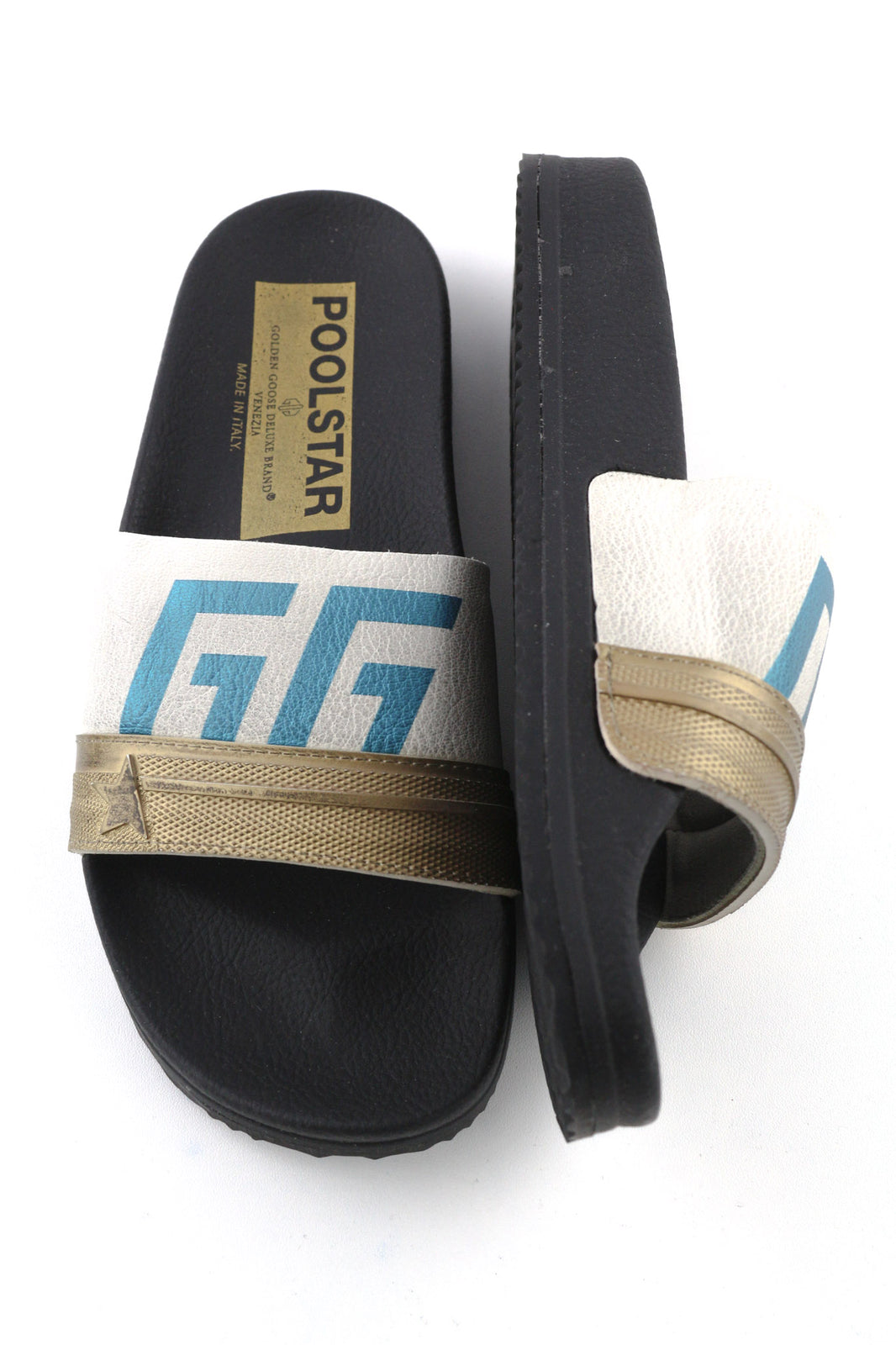 GOLDEN GOOSE Poolstar Women Slippers EU39 Black White Slip On Swimming Summer